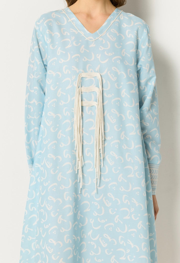 Arabic Letter Printed Dress Blue