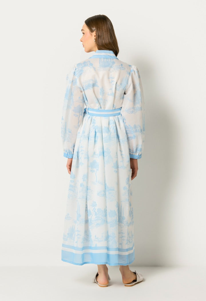 Contrast Printed Wrap Dress Blue