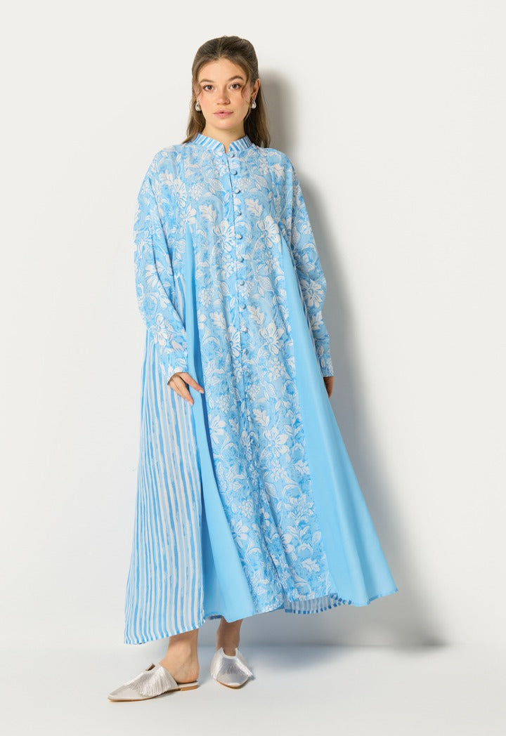 Oversized Floral Striped Dress Blue