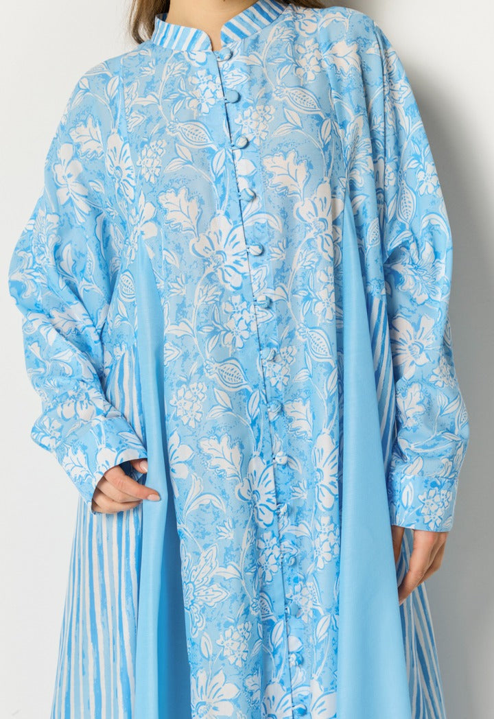 Oversized Floral Striped Dress Blue