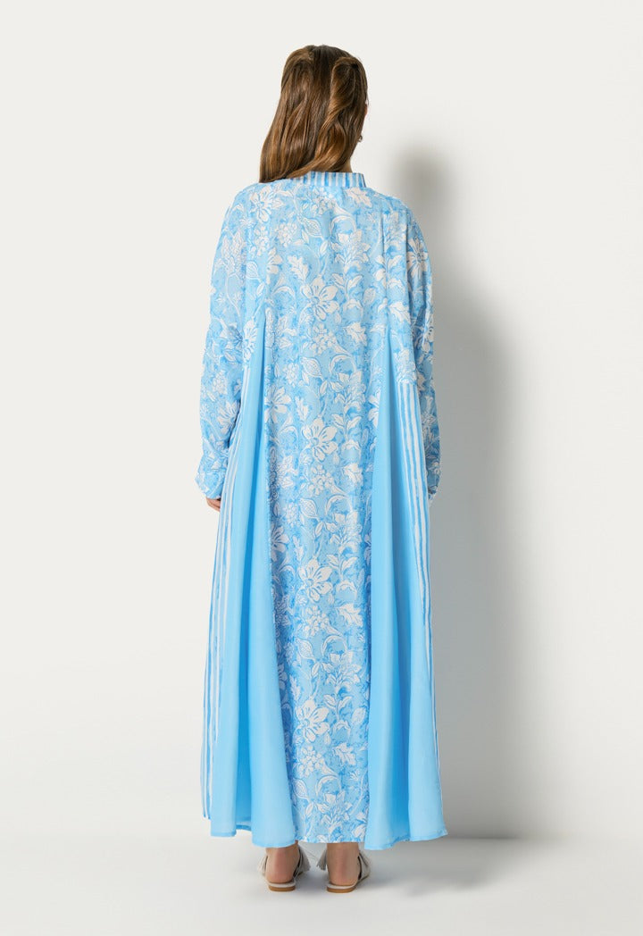 Oversized Floral Striped Dress Blue