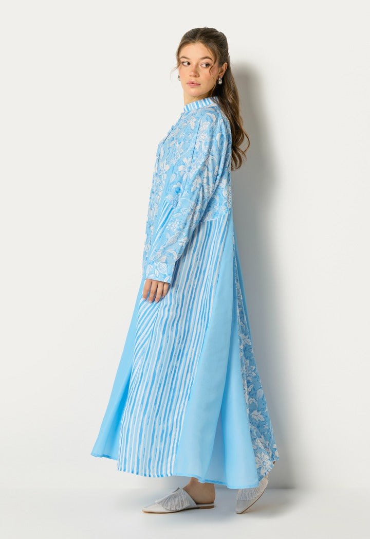 Oversized Floral Striped Dress Blue