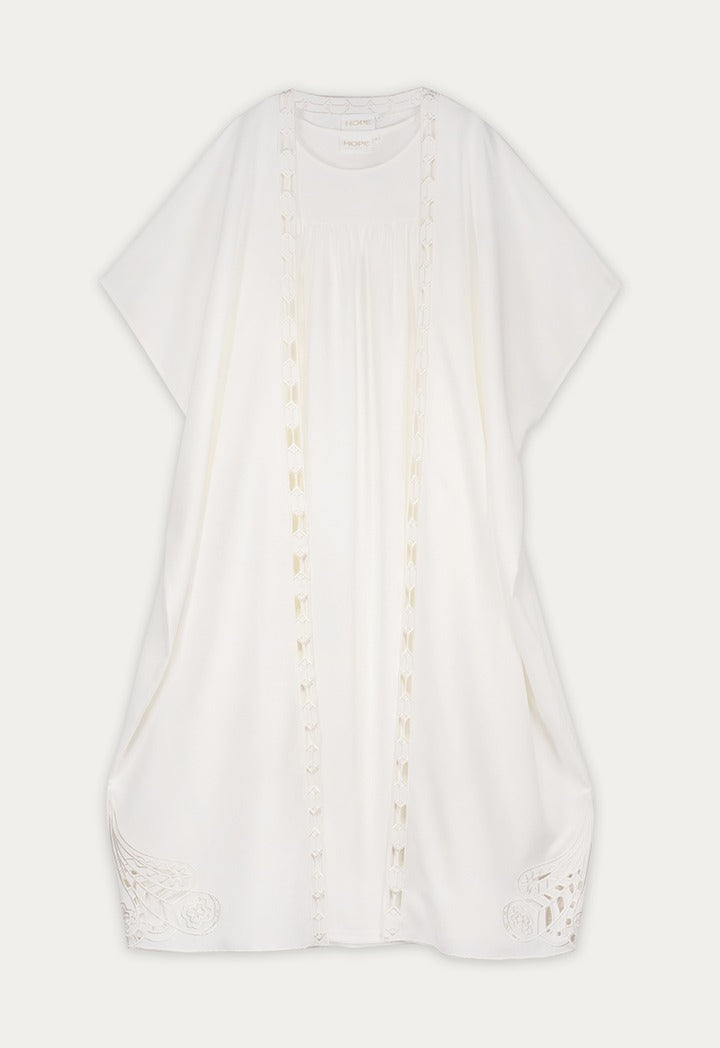 Cutwork Trim Sleeveless Abaya Set (2Pcs) Off White