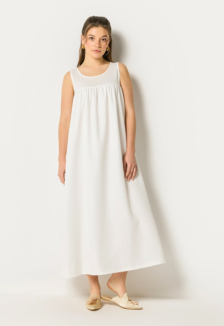 Cutwork Trim Sleeveless Abaya Set (2Pcs) Off White