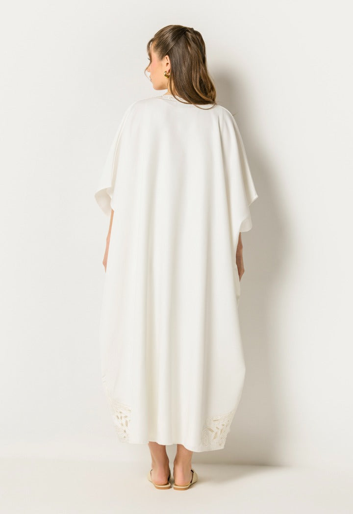 Cutwork Trim Sleeveless Abaya Set (2Pcs) Off White