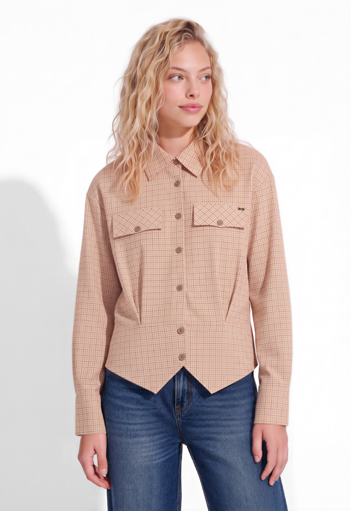 Pointed-Hem Check Shirt