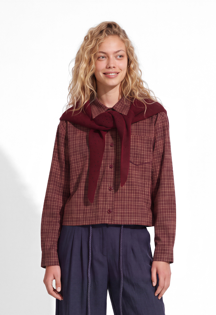 Plaid Shirt & Knitted Scarf Set (2PCS)